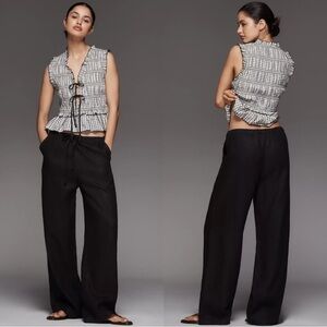 Rails Emmie 100% Linen High Rise Straight Leg Pants in Black Size Medium NEW